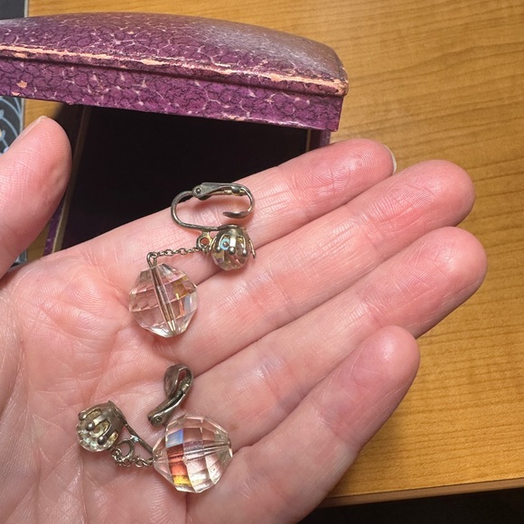Vintage Faceted Crystal Glass Iridescent Earrings - Picture 7 of 7